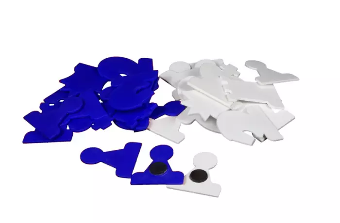 Figury magnetyczne do szachów demonstracyjnych, białe/niebieskie (król 75 mm)