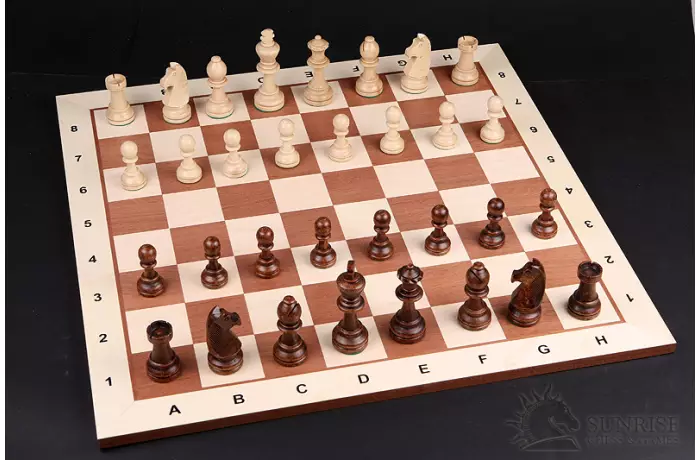 Deska szachowa nr 5 (z opisem) jawor/mahoń (intarsja) - jasny brzeg