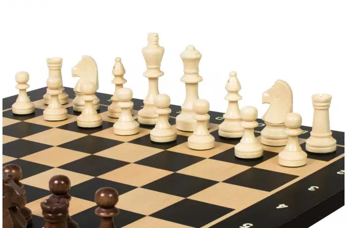 Zestaw szachowy turniejowy Nr 4 - szachownica 40 mm + figury Sunrise Staunton 78 mm w drewnianym kuferku