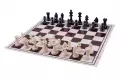 Dwustronna, zwijana, winylowa deska: szachy + młynek, biało - brązowa